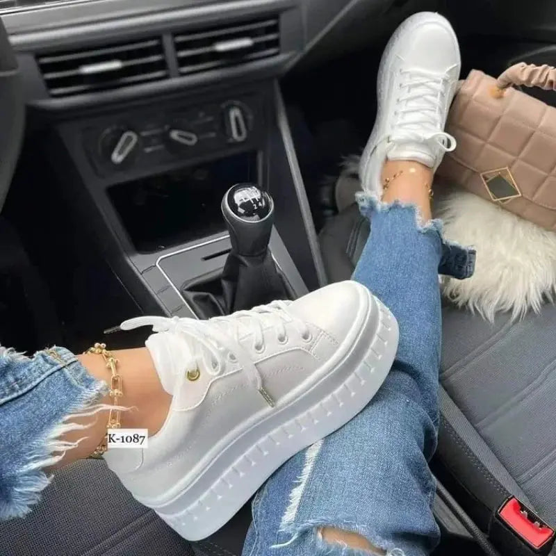 Zapatos blancos, zapatos informales para mujer, nuevas zapatillas de plataforma 2025, calzado de mujer de Color sólido, zapatos vulcanizados de PU ligeros de tendencia MedSurgery Store For Digital Health