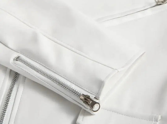 Chaqueta de cuero PU blanca para hombre, abrigo de estilo Punk de motocicleta de manga larga, Otoño Invierno MedSurgery Store For Digital Health