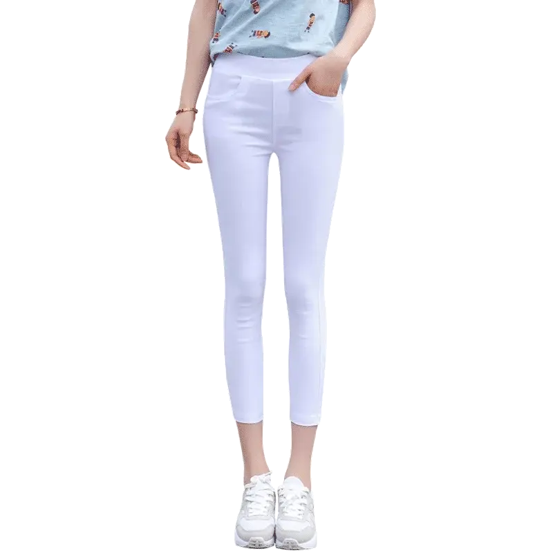 Leggings finos blancos de cintura alta para mujer, plones adeazantes de verano dieciocho, plones de pie pequeño sie... MedSurgery Store For Digital Health