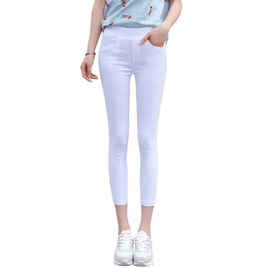 Leggings finos blancos de cintura alta para mujer, plones adeazantes de verano dieciocho, plones de pie pequeño sie... MedSurgery Store For Digital Health