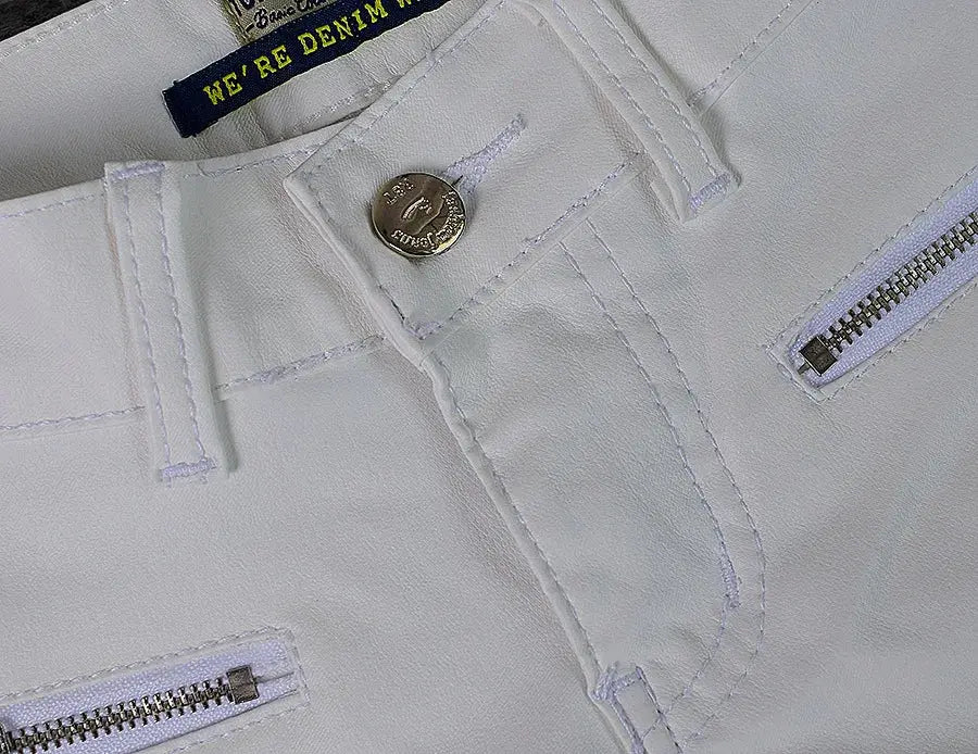 Pantalón de mujer de talle bajo, pantalones elásticos ajustados con doble cremallera, pantalones de piel sintética blancos para mujer MedSurgery Store For Digital Health