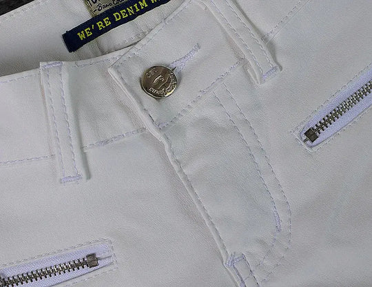 Pantalón de mujer de talle bajo, pantalones elásticos ajustados con doble cremallera, pantalones de piel sintética blancos para mujer MedSurgery Store For Digital Health