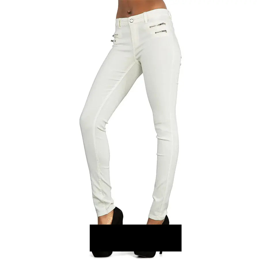 Pantalón de mujer de talle bajo, pantalones elásticos ajustados con doble cremallera, pantalones de piel sintética blancos para mujer MedSurgery Store For Digital Health