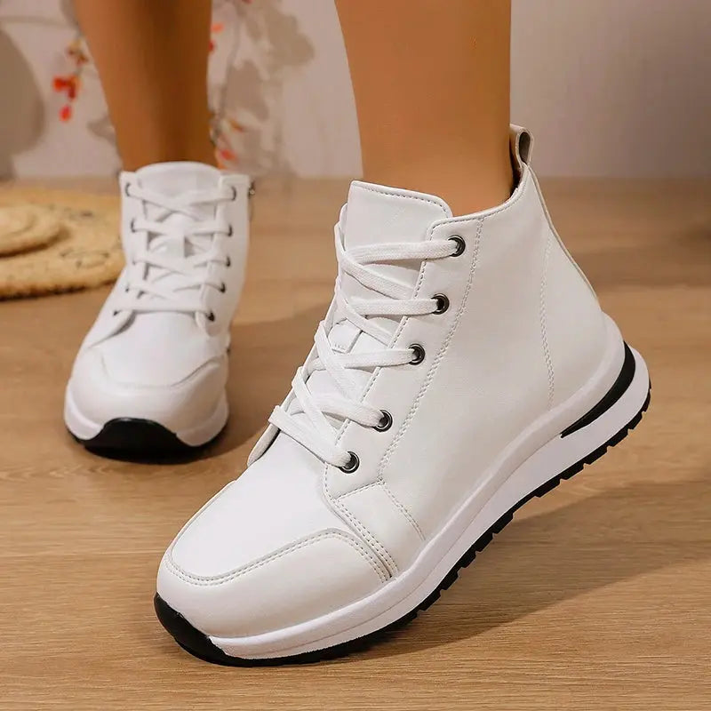 Zapatillas de deporte blancas con plataforma alta para mujer, zapatos deportivos informales ligeros de otoño 2025, botines de cuero PU con suela gruesa para mujer MedSurgery Store For Digital Health