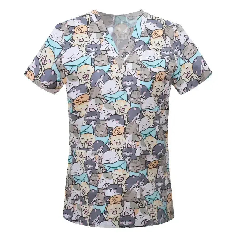 Blusa de algodón con estampado de animales de dibujos animados, uniforme médico quirúrgico para clínica de mascotas, Hospital, enfermería CJdropshipping