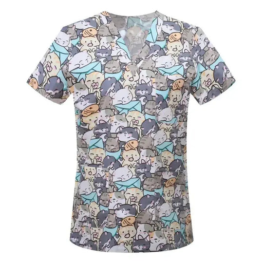 Blusa de algodón con estampado de animales de dibujos animados, uniforme médico quirúrgico para clínica de mascotas, Hospital, enfermería CJdropshipping