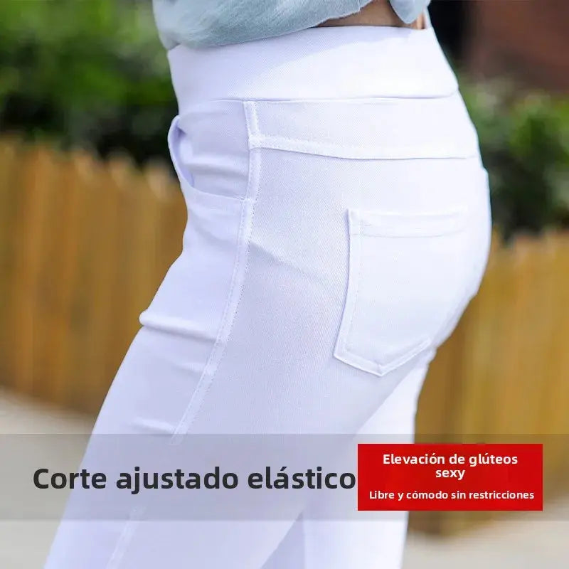 Leggings finos blancos de cintura alta para mujer, plones adeazantes de verano dieciocho, plones de pie pequeño sie... MedSurgery Store For Digital Health