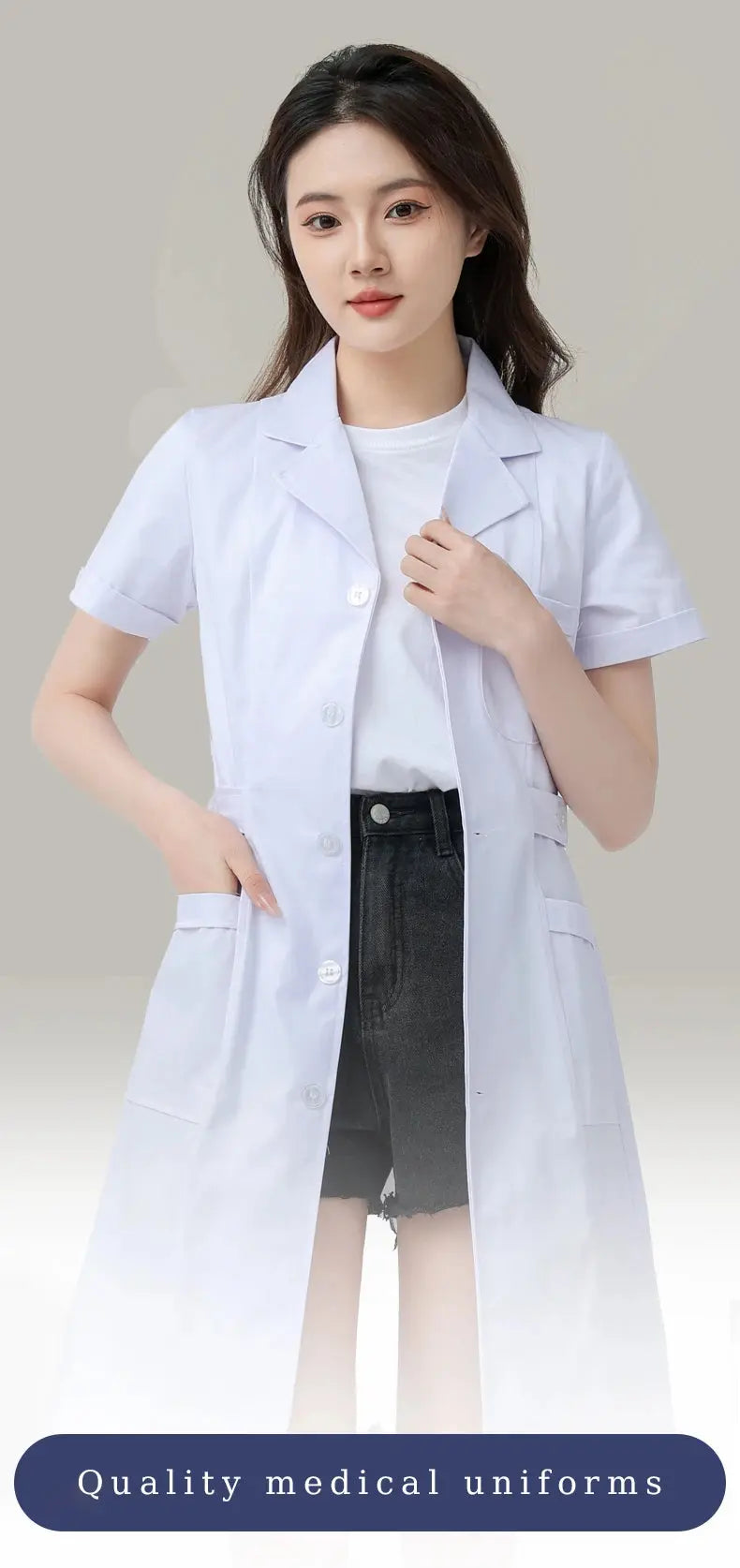 Bata blanca médica para mujer, uniforme médico de enfermera de algodón, ropa de trabajo hospitalaria, uniforme de trabajo profesional de farmacia de laboratorio científico MedSurgery Store For Digital Health