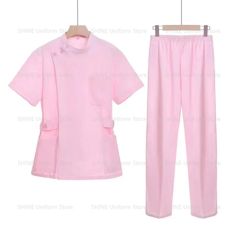 Conjunto de exfoliantes cortos rosas, uniforme médico para enfermera y Doctor, prendas de vestir para mujer, traje de dos piezas para enfermería, vestido de hospital para salón de belleza con logo MedSurgery Store For Digital Health