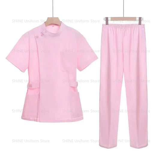 Conjunto de exfoliantes cortos rosas, uniforme médico para enfermera y Doctor, prendas de vestir para mujer, traje de dos piezas para enfermería, vestido de hospital para salón de belleza con logo MedSurgery Store For Digital Health