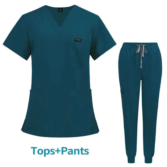 Uniforme Médico Mujer Manga Corta - Scrubs Enfermera Cómodos y Protectores para Hospital, Aislamiento y Cuidado de la Piel (94% Poliéster + 6% Spandex) CJdropshipping
