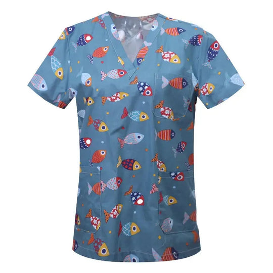 Blusa de algodón con estampado de animales de dibujos animados, uniforme médico quirúrgico para clínica de mascotas, Hospital, enfermería CJdropshipping