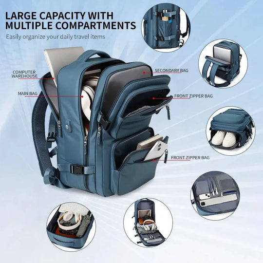 Mochila de viaje grande para mujeres y hombres, bolso de cabina, mochila impermeable multifuncional para avión con carga USB, mochila antirrobo MedSurgery Store For Digital Health