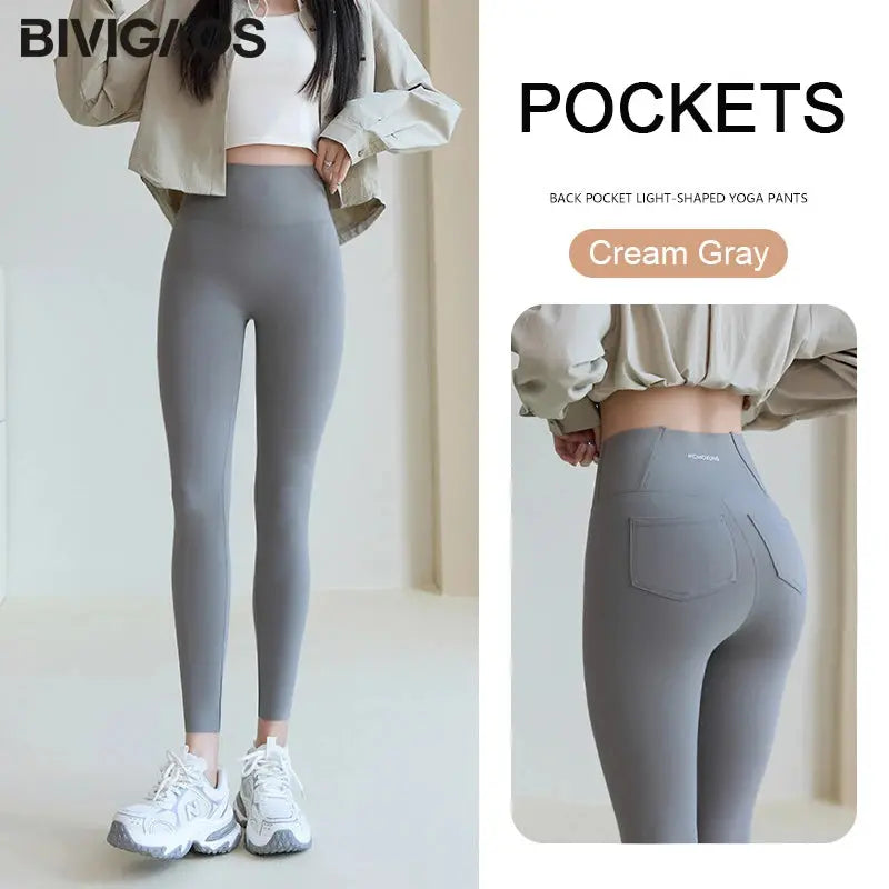BIVIGAOS 2025 Primavera Verano bolsillo trasero Leggings de piel de tiburón mujeres blanco apretado Casual deporte Fitness Leggings pantalones pitillo MedSurgery Store For Digital Health