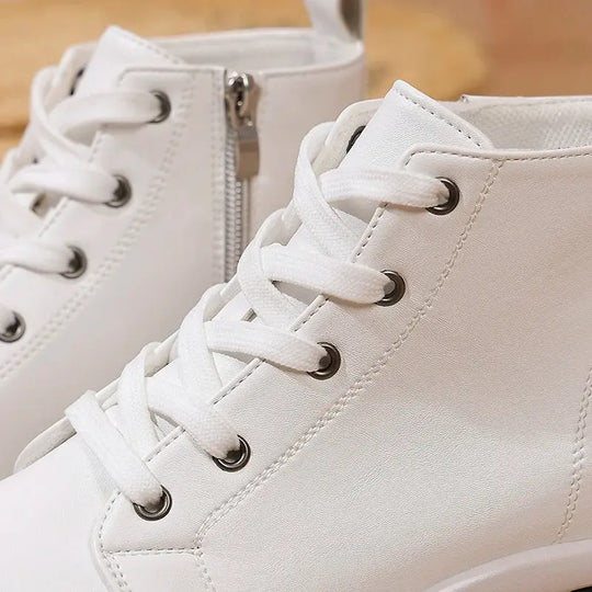 Zapatillas de deporte blancas con plataforma alta para mujer, zapatos deportivos informales ligeros de otoño 2025, botines de cuero PU con suela gruesa para mujer MedSurgery Store For Digital Health