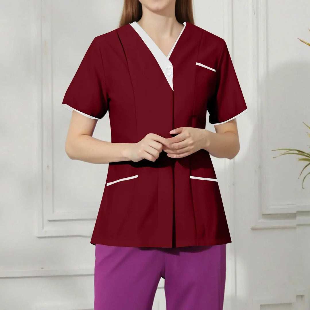 Filipina Médica Elite ISHOWTIENDA - Uniforme Clínico Ergonómico de Manga Corta con Cuello en V CJdropshipping