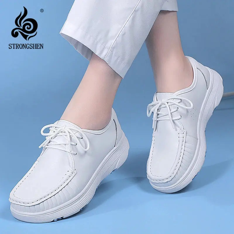 STRONGSHEN, zapatos blancos con plataforma, zapatos de enfermera para mujer, zapatos de trabajo ligeros y cómodos informales, zapatos antideslizantes a la moda para mujer MedSurgery Store For Digital Health