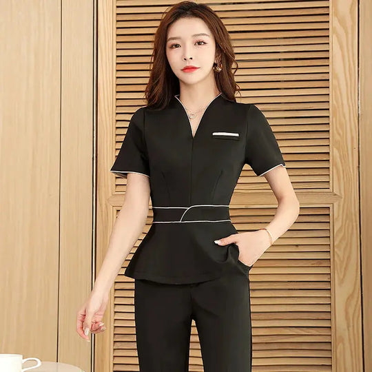 Uniforme estético de verano, traje de salón de belleza de manga corta, ropa de esteticista de Spa para mujer, ropa de trabajo de masaje de Hotel, monos coreanos-BC MedSurgery Store For Digital Health