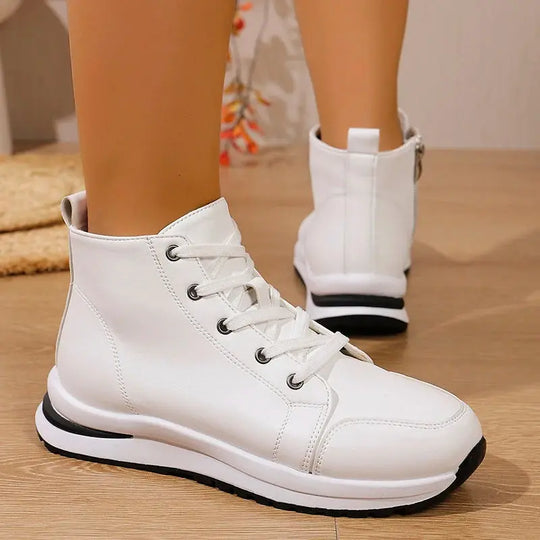 Zapatillas de deporte blancas con plataforma alta para mujer, zapatos deportivos informales ligeros de otoño 2025, botines de cuero PU con suela gruesa para mujer MedSurgery Store For Digital Health