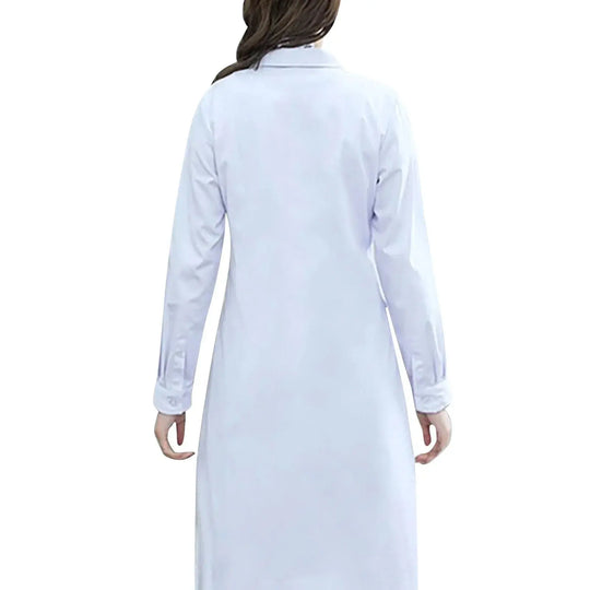 Bata de laboratorio blanca de manga larga Unisex para hombre y mujer, blusa tipo túnica con cuello de solapa con muescas y botones para uniforme médico y enfermera MedSurgery Store For Digital Health