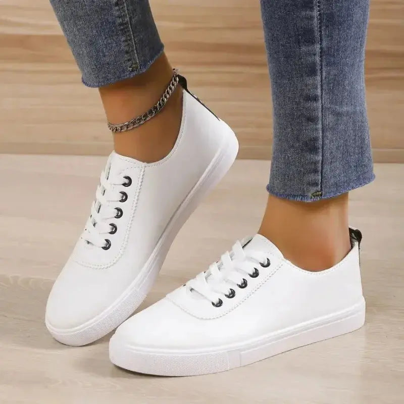 Zapatos blancos, zapatillas de deporte para mujer, Zapatos de cuero blancos poco profundos con cordones, suela suave versátil, Zapatos para correr y caminar, Campus para estudiantes MedSurgery Store For Digital Health