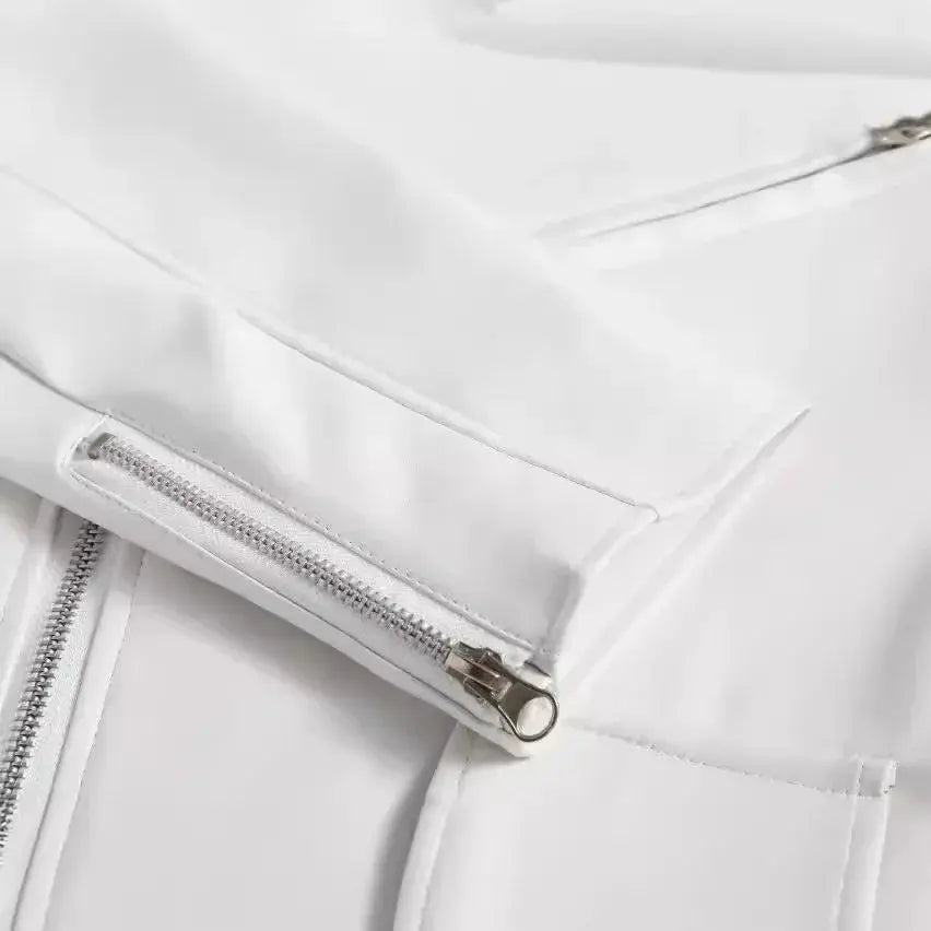 Chaqueta de cuero PU blanca para hombre, abrigo de estilo Punk de motocicleta de manga larga, Otoño Invierno MedSurgery Store For Digital Health