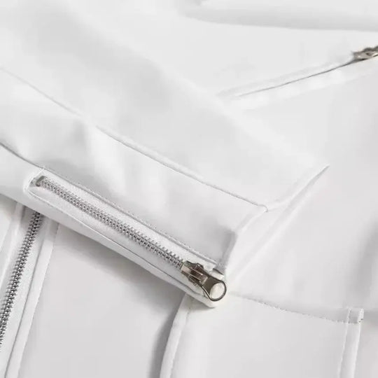 Chaqueta de cuero PU blanca para hombre, abrigo de estilo Punk de motocicleta de manga larga, Otoño Invierno MedSurgery Store For Digital Health