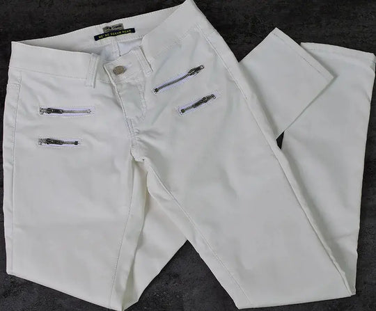 Pantalón de mujer de talle bajo, pantalones elásticos ajustados con doble cremallera, pantalones de piel sintética blancos para mujer MedSurgery Store For Digital Health