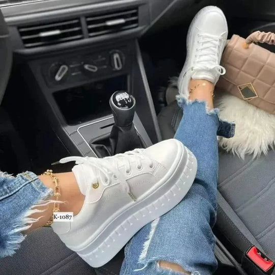 Zapatos blancos, zapatos informales para mujer, nuevas zapatillas de plataforma 2025, calzado de mujer de Color sólido, zapatos vulcanizados de PU ligeros de tendencia MedSurgery Store For Digital Health