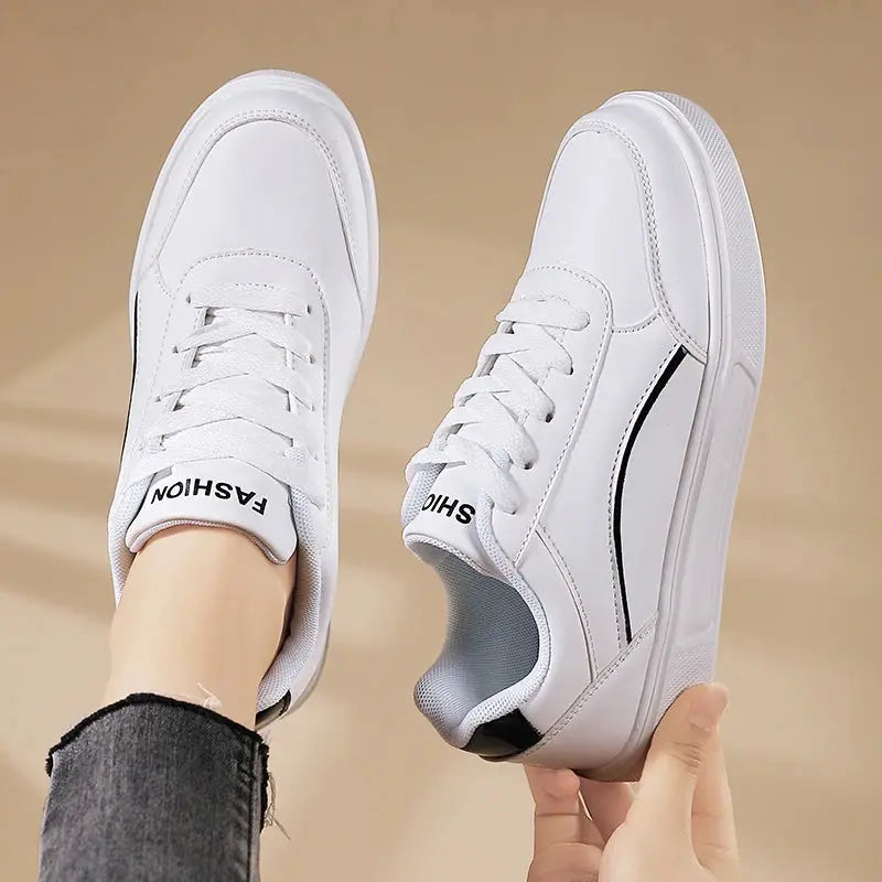 Zapatos blancos para mujer, zapatos planos informales de pizarra blanca con cordones, zapatillas para caminar de cuero PU, suela gruesa, moda de lujo para actividades al aire libre MedSurgery Store For Digital Health