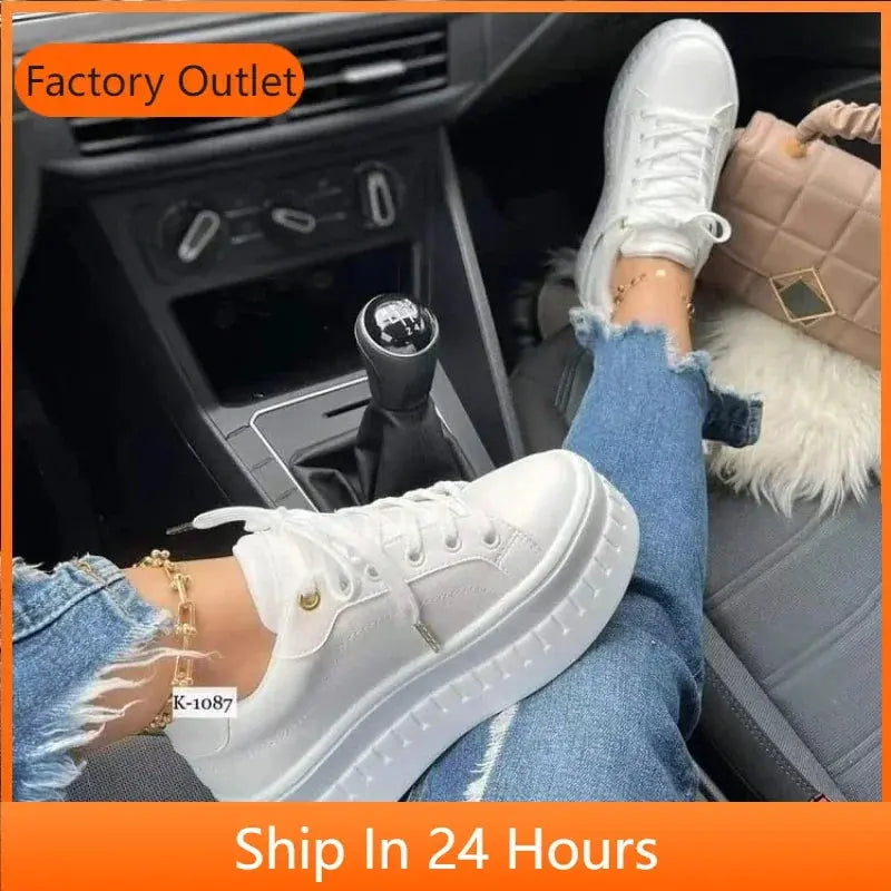 Zapatos blancos, zapatos informales para mujer, nuevas zapatillas de plataforma 2025, calzado de mujer de Color sólido, zapatos vulcanizados de PU ligeros de tendencia MedSurgery Store For Digital Health