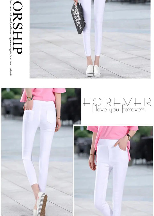 Leggings finos blancos de cintura alta para mujer, plones adeazantes de verano dieciocho, plones de pie pequeño sie... MedSurgery Store For Digital Health