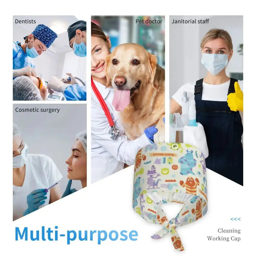 Gorro de trabajo ajustable personalizado con dibujos animados de la Universidad de Monsters, gorro quirúrgico para hombres y mujeres, gorro quirúrgico para enfermería, médico y cirujano MedSurgery Store For Digital Health