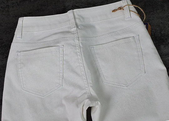 Pantalón de mujer de talle bajo, pantalones elásticos ajustados con doble cremallera, pantalones de piel sintética blancos para mujer MedSurgery Store For Digital Health