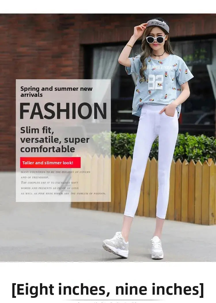 Leggings finos blancos de cintura alta para mujer, plones adeazantes de verano dieciocho, plones de pie pequeño sie... MedSurgery Store For Digital Health