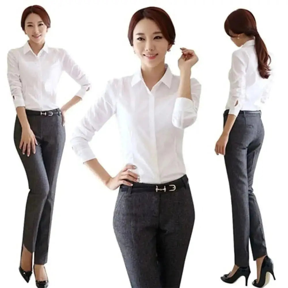 Camisa Blanca Profesional para Mujer – Ajuste Regular, Manga Larga, Transpirable.