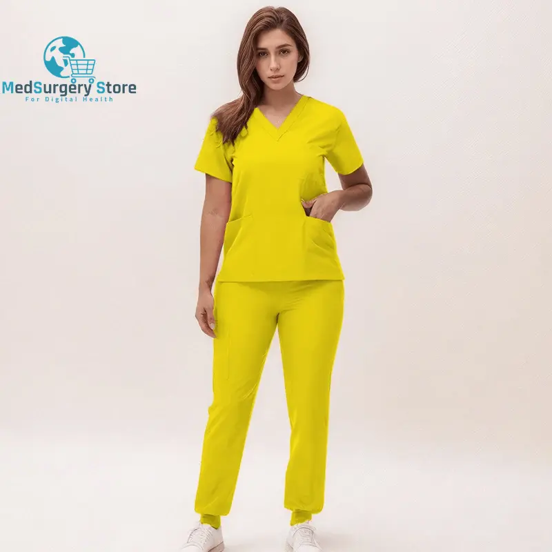 2025 New Nurse Uniforms V-Neck Top Jogger Pants Scrub Sets Surgical Workwear Dentist Nursing Suit Hospital Doctor Outfit S21