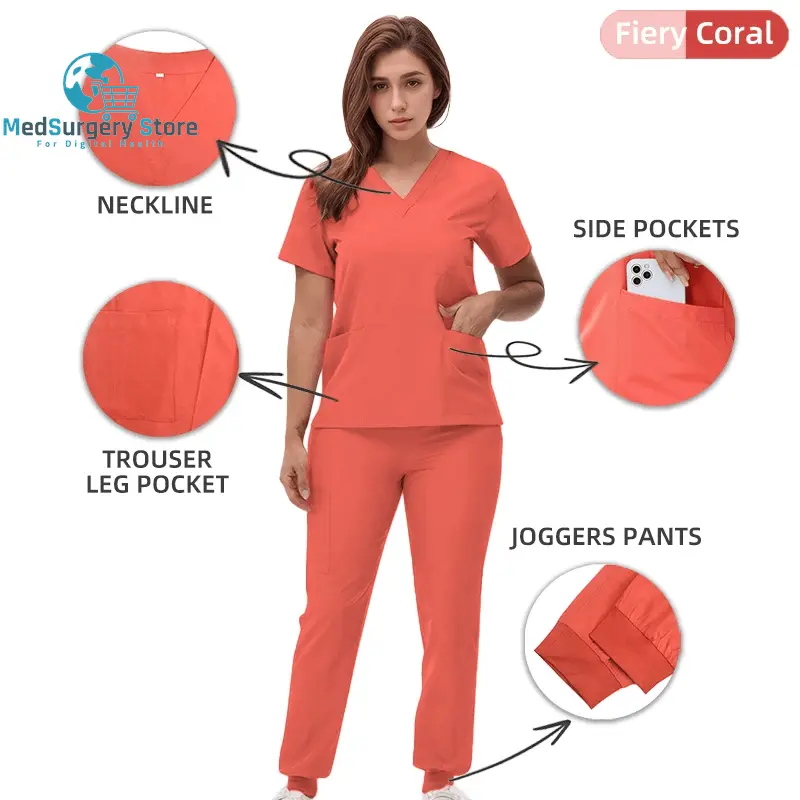 2025 New Nurse Uniforms V-Neck Top Jogger Pants Scrub Sets Surgical Workwear Dentist Nursing Suit Hospital Doctor Outfit S21