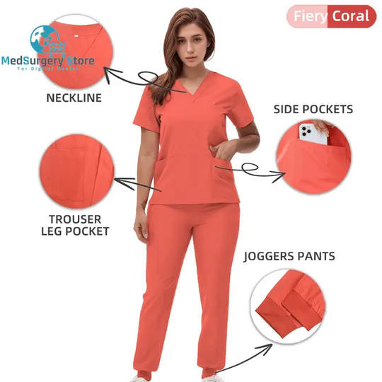 2025 New Nurse Uniforms V-Neck Top Jogger Pants Scrub Sets Surgical Workwear Dentist Nursing Suit Hospital Doctor Outfit S21