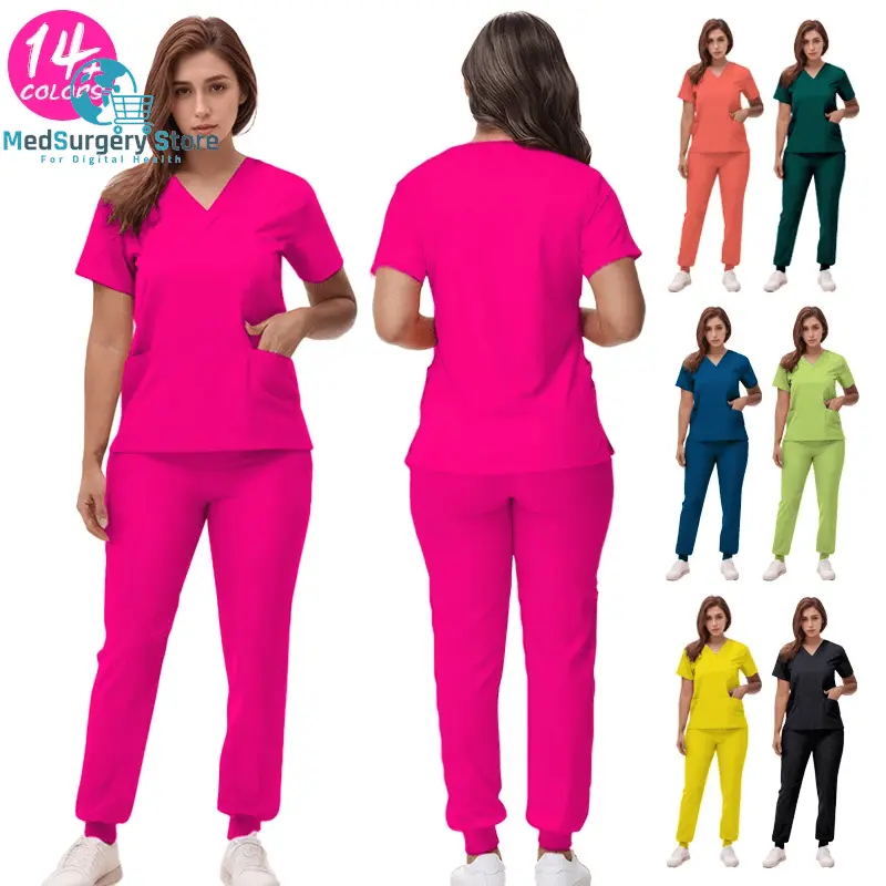 2025 New Nurse Uniforms V-Neck Top Jogger Pants Scrub Sets Surgical Workwear Dentist Nursing Suit Hospital Doctor Outfit S21
