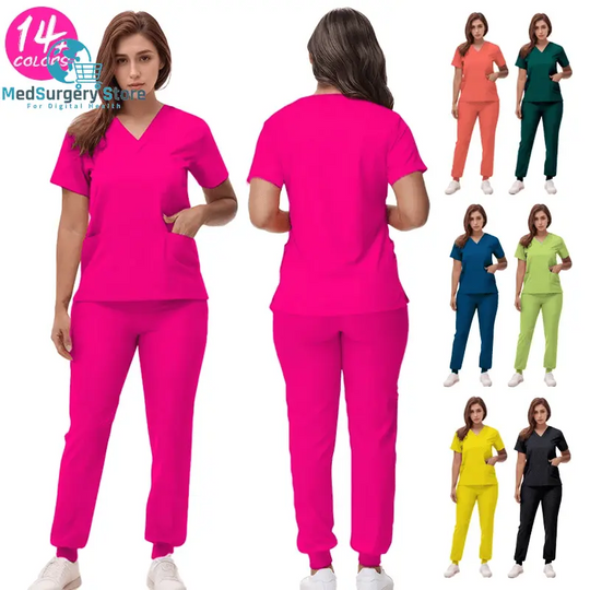 2025 New Nurse Uniforms V-Neck Top Jogger Pants Scrub Sets Surgical Workwear Dentist Nursing Suit Hospital Doctor Outfit S21