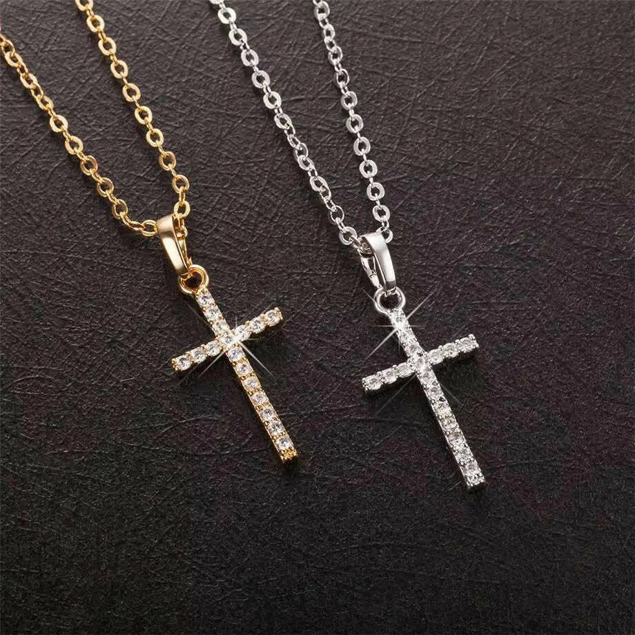 Fashion Female Cross Pendants Dropshipping Gold Black Color Stainless Steel Jesus Cross Pendant Necklace Jewelry for Men/Women