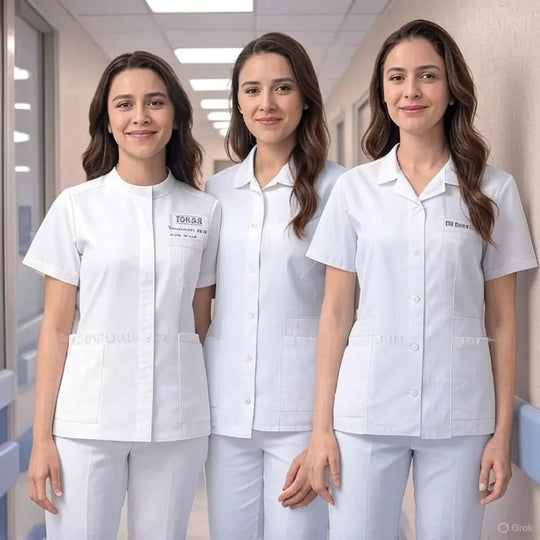 Conjunto Scrub Blanco, Rosa y Azul para Mujer "BlushCare Elite" – Uniforme De Enfermera Corto de Dos Piezas con Comodidad y Ajustable dsers-fulfillment-service