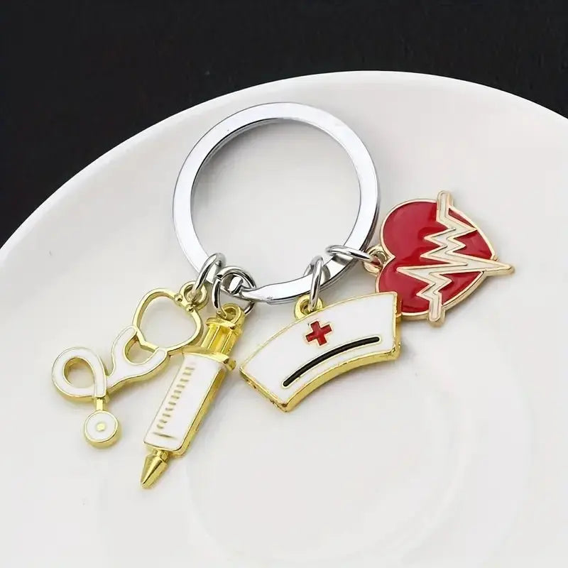 Syringe, Stethoscope, Nurse Cap, Care Key Chain For Doctor, Gift To Medical StaffMedSurgery Store For Digital HealthMedSurgery Store For Digital Health601099535600278 - SilverySilverySyringe, Stethoscope, Nurse Cap, Care Key Chain For Doctor, Gift To Medical Staff