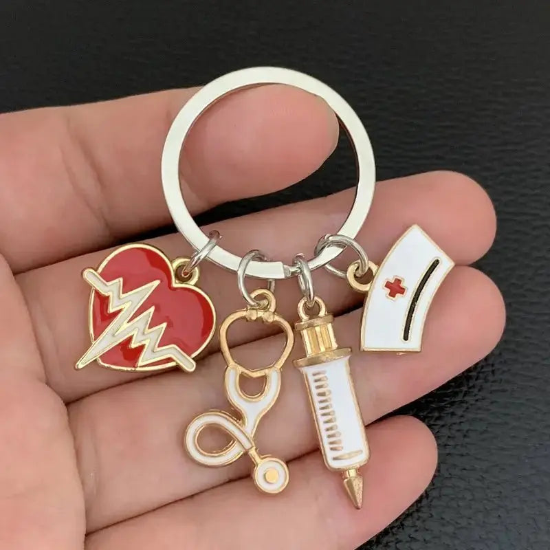 Syringe, Stethoscope, Nurse Cap, Care Key Chain For Doctor, Gift To Medical StaffMedSurgery Store For Digital HealthMedSurgery Store For Digital Health601099535600278 - SilverySilverySyringe, Stethoscope, Nurse Cap, Care Key Chain For Doctor, Gift To Medical Staff
