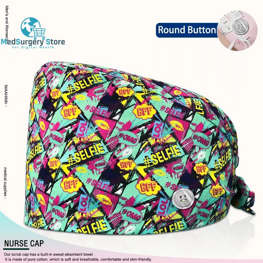 Wholesale Unisex Scrubs Cap Adjustable Cotton Printing Surgical Hats Nurse Uniform Accessories Hospital Beauty Store Work Caps