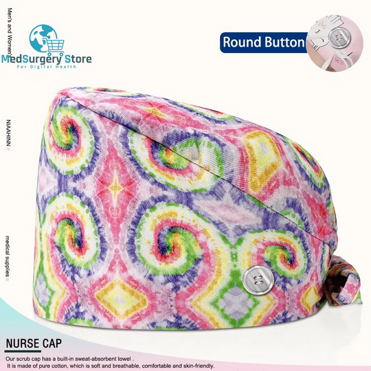 Wholesale Unisex Scrubs Cap Adjustable Cotton Printing Surgical Hats Nurse Uniform Accessories Hospital Beauty Store Work Caps