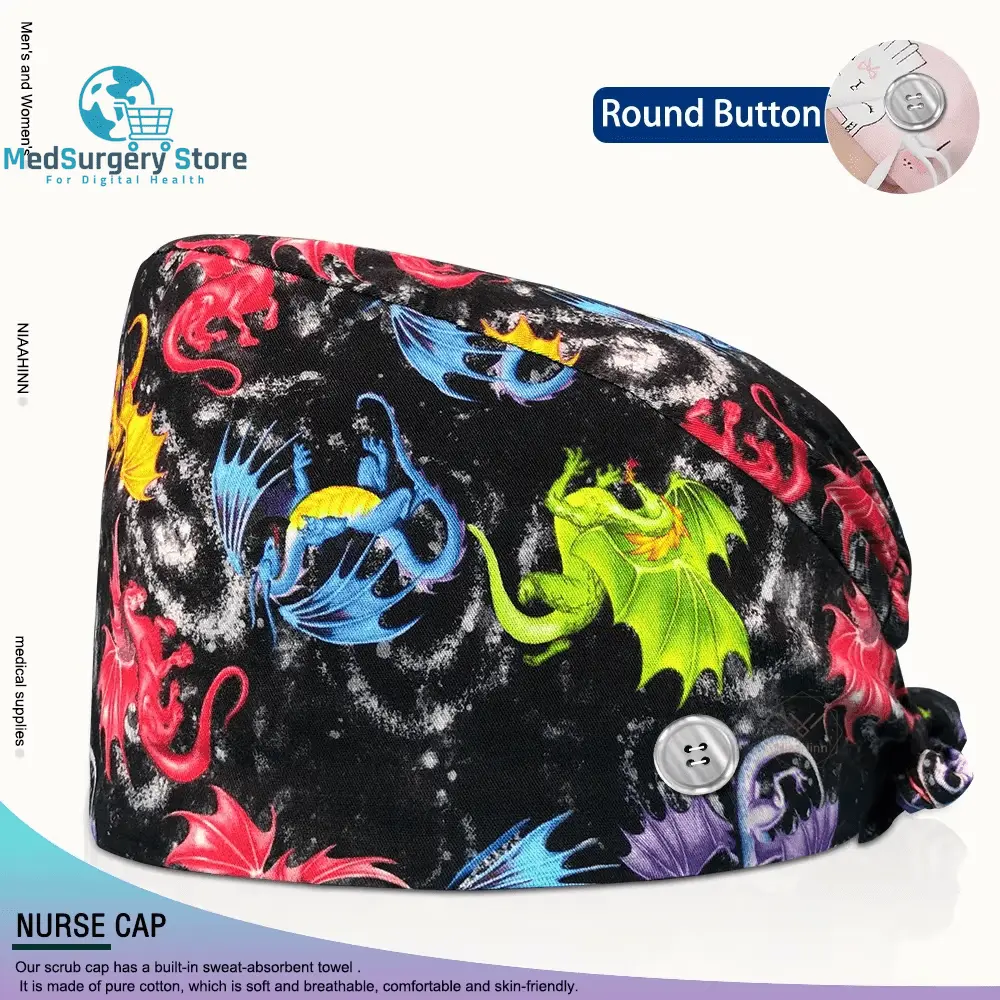 Wholesale Unisex Scrubs Cap Adjustable Cotton Printing Surgical Hats Nurse Uniform Accessories Hospital Beauty Store Work Caps