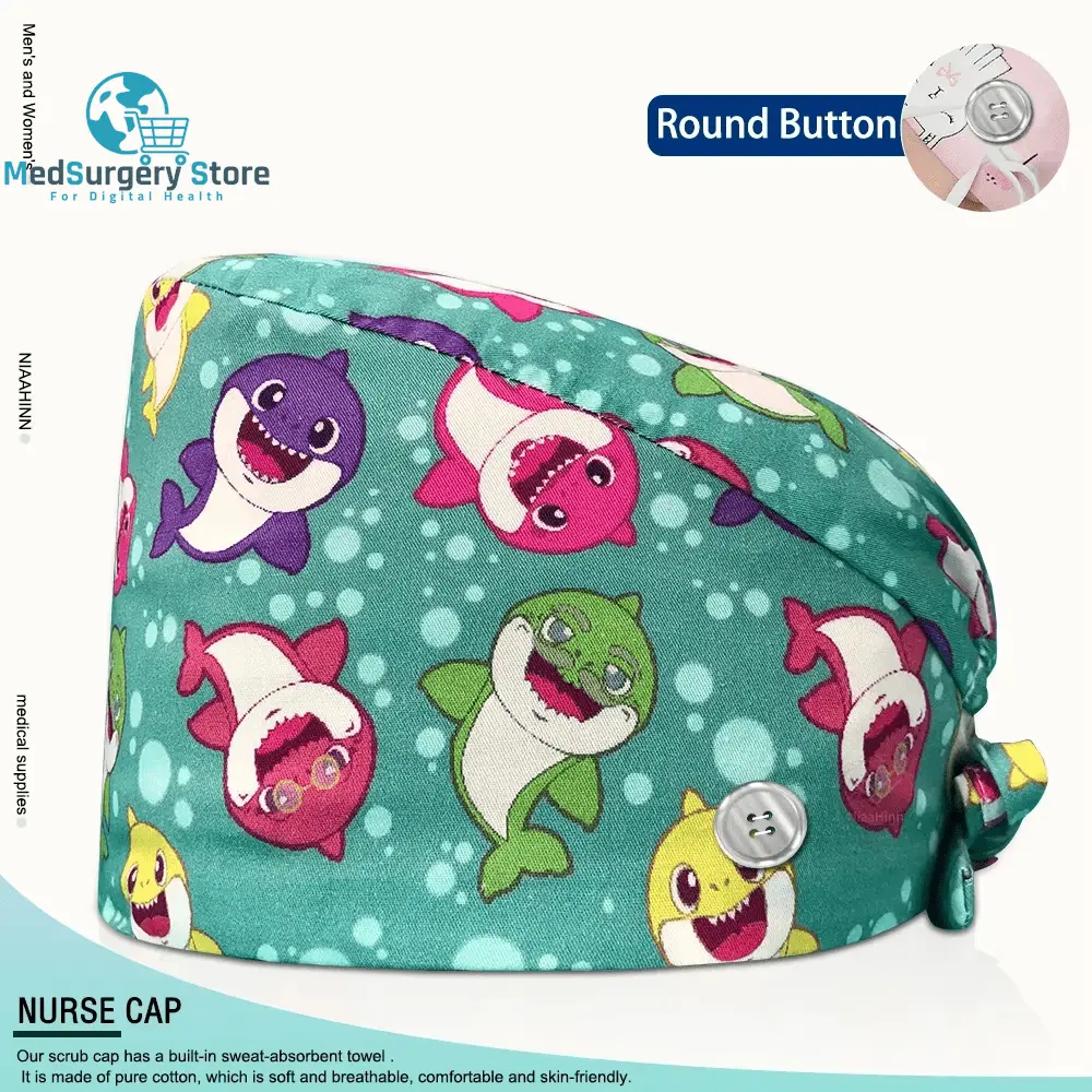 Wholesale Unisex Scrubs Cap Adjustable Cotton Printing Surgical Hats Nurse Uniform Accessories Hospital Beauty Store Work Caps