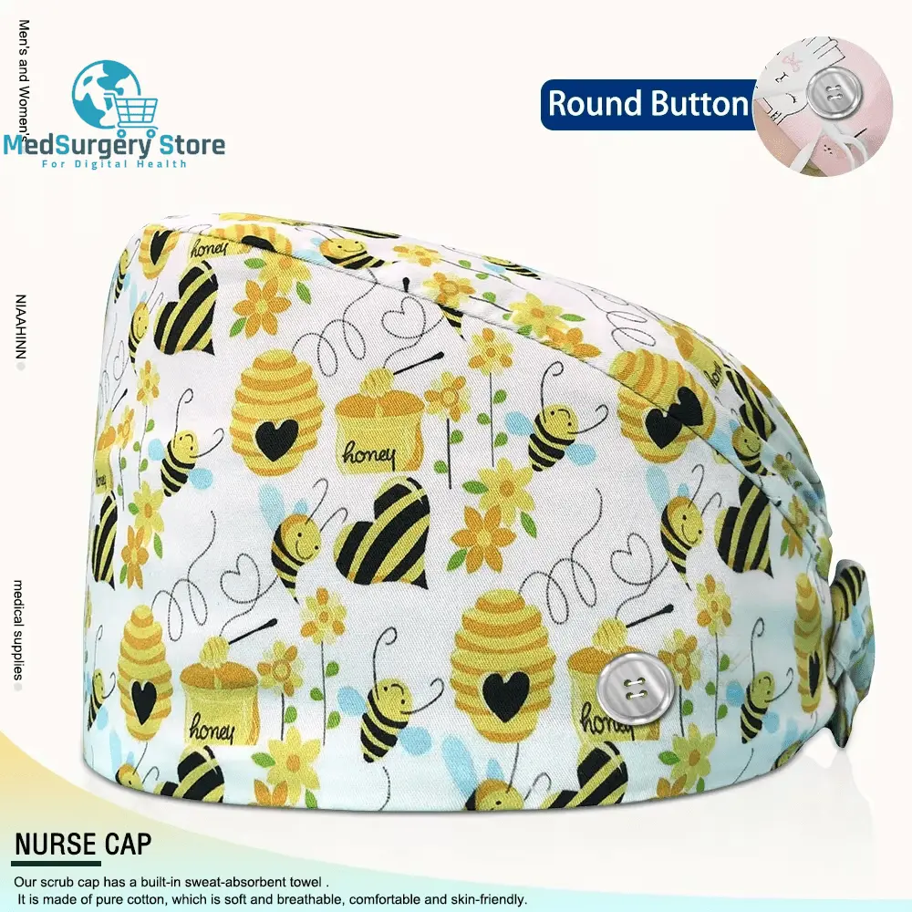 Wholesale Unisex Scrubs Cap Adjustable Cotton Printing Surgical Hats Nurse Uniform Accessories Hospital Beauty Store Work Caps